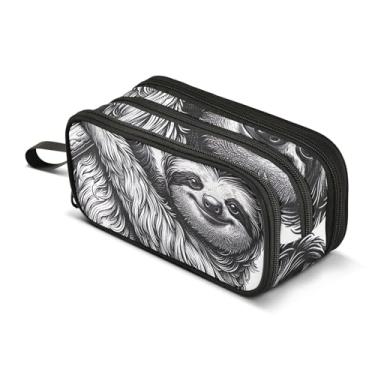 Imagem de TSENQUE Bolsa de lápis cinza com estampa de animal preguiça fofa bolsa de lápis grande bolsa de lápis fofa para meninas papelaria colorida organizador infantil material escolar