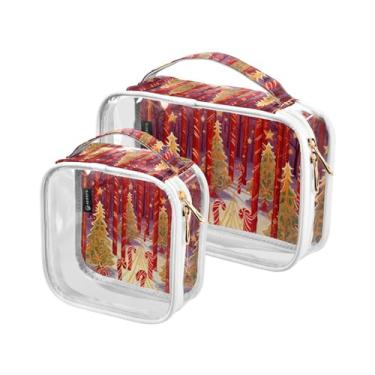 Imagem de GAIGEO Borboletas rosa em bolsas de maquiagem pretas transparentes, bolsas de higiene de plástico transparente para viagem, bolsa de higiene para mulheres, pacote com 2, Bengala doce de Natal e floco