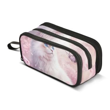 Imagem de Bolsa de lápis de gato Ragdoll flor de cerejeira com zíper bolsa de caneta fofa bolsa de lápis de armazenamento de escritório para crianças organizador de material escolar