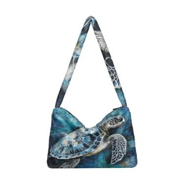 Imagem de GAIGEO Bolsa de ombro feminina, vermelha, azul, branca, aquarela, estrelas, americana, bolsa de ombro, bolsa feminina para uso ao ar livre, Tartaruga marinha azul branca vintage, One Size