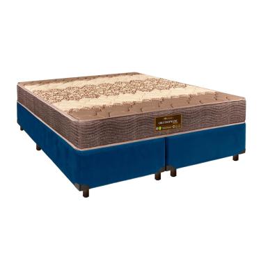 Imagem de Cama Box Azul Queen + Colchão D26 Ortophedic Sankonfort