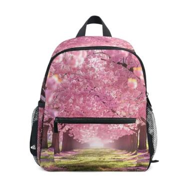Imagem de GAIGEO Cherry Blossom Trees Bloom Little Kids Backpack 10x4x12 In, Girl Backpack with Water Bottle Pockets, Whistle Buckle