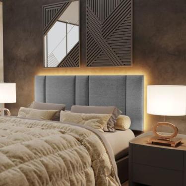 Imagem de Cabeceira Estofada com LED Queen 160 Linho Cinza - Decor