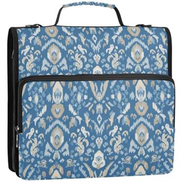 Imagem de Fichários florais azuis tradicionais de 3,8 cm, 3 anéis, fichário com zíper, fichário organizador, com alça, bolsa de ensino médio, pasta de armazenamento de trabalho com alça 34,5 x 31,5 x 9 cm