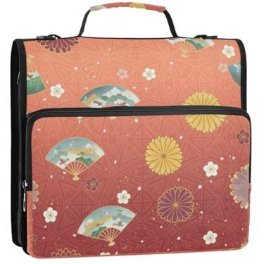 Imagem de Organizador de fichário com zíper, flores de ameixa japonesa, 3 cm, 3 anéis, bolsa escolar fofa e resistente, com alça de ombro, suporte para 500 lençóis, 34,5 x 31,5 x 9 cm