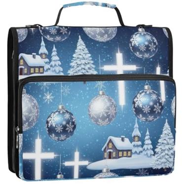 Imagem de Organizador de fichário com zíper, enfeites de Natal, azul, 3 anéis, 3 anéis, bolsa escolar profissional com alça de ombro, suporte para 500 lençóis, 34,5 x 31,5 x 9 cm