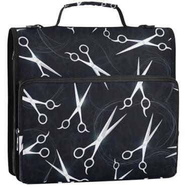 Imagem de Tesoura de corte branca, fichários de 3 cm, organizador de fichário resistente com zíper, bolsa de fichário para ensino médio com alça, portfólio de documentos e estojo para pasta de anéis, 34,5 x