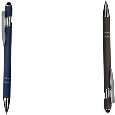 Imagem de Caneta esferográfica em metal com ponta touch escrita em azul Design moderno para anotações (Azul e Cinza 2)