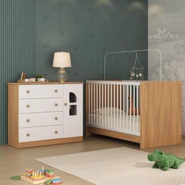 Imagem de Berço 3 em 1 para Colchão 130x60cm com Cômoda 1 Porta 4 Gavetas Amora 