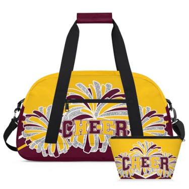 Imagem de Mardesigns Bolsa feminina de dança de torcida para torcida, esporte, academia, maquiagem, bolsa de cosméticos para prática de fim de semana, festa do pijama, bolsa de mão, conjunto de 2 peças, amarelo