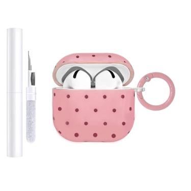 Imagem de AIIEKZ Capa compatível com AirPods 4, capa rígida de TPU com estampa fofa de bolinhas para AirPods 4ª geração, capa com chaveiro de metal e kit de limpeza para meninas e mulheres (rosa, bolinhas