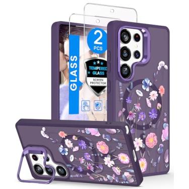 Imagem de Dretal Capa magnética para S26 Ultra floral, suporte de lente embutido, protetor de tela, capas magnéticas translúcidas foscas, à prova de choque, para mulheres e meninas, estampa de flores para S26