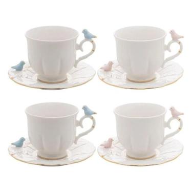 Imagem de Conjunto 4 Xícaras de Chá de Porcelana Birds 200ml - Wolff