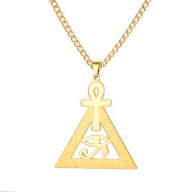 Imagem de UNIFT Colar de pirâmide de cruz de olho de Hórus Ankh para mulheres e homens, aço inoxidável, amuleto egípcio antigo, joias para presentes, Adjustable, Aço inoxidável, Sem Pedra Preciosa