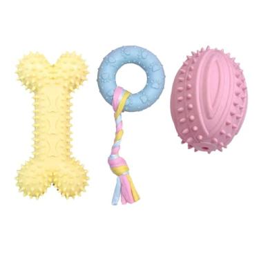 Imagem de Brinquedo Dental Mordedor Puxador para Cachorros Cães Pequenos Porte Pet Anti-Stress Resistente Osso Donut Rugby (Multicolorido KIT E)