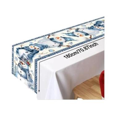 Imagem de Toalha De Mesa De Natal Rosa Com Decorações De Boneco De Neve E Papai 