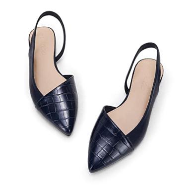 Imagem de LAICIGO Sandálias femininas fechadas de bico fino com salto baixo sem cadarço e estampa animal sem costas nuas, Azul marino, 37