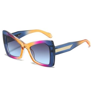 Imagem de Óculos de Sol UV400 - Lentes Grandes com Degradê Duplo para Homens e Mulheres, Ideais para Esportes ao Ar Livre, Corrida e Ciclismo, Azul e Rosa Degradê