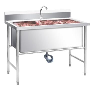 Imagem de Lava-louça de cozinha independente, lava-louça de 1 compartimento, lava-louça de serviço, lava-louça de cozinha de restaurante comercial, lava-louça de pé de uma só tigela grátis (80 cm/31,5 pol)