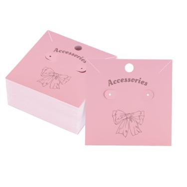 Imagem de joycraft Cartões de exibição de brincos - 100 peças de cartões de exibição de colar de papel rosa, cartão de estúdio de joias quadrado de 7,8 cm para venda, pequenas empresas, feira de artesanato