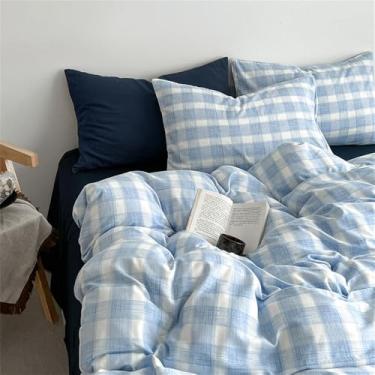 Imagem de Jogo de cama listrado em algodão, respirável, não desbota, com lençol de baixo com elástico, tamanho queen/king, decoração para quarto, 9, 1,5 m, conjunto de 4 peças B