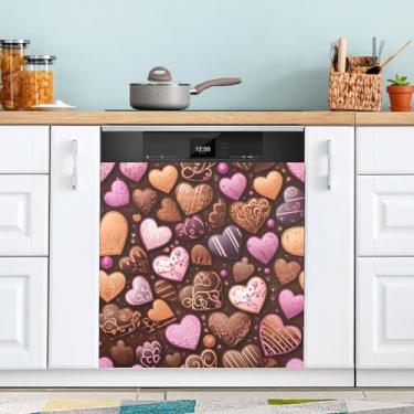 Imagem de ATTX Capa magnética para lava-louças coração chocolate | Adesivo decorativo de eletrodomésticos de 58 x 66 cm para armários domésticos e eletrodomésticos #97
