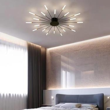 Imagem de Luminária de teto LED moderna, dimerizável com controle remoto, lustre preto, luminária de teto semi-embutida, para quarto, sala de estar, cozinha, sala de jantar, escritório, luminária pend