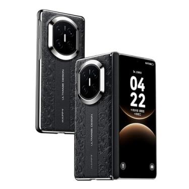 Imagem de LYJSMGZ Capa à prova de choque para Huawei Mate X7, capa protetora de dobradiça magnética para lentes ultrafina, capa luxuosa com estampa de nuvem, preta, Mate X7