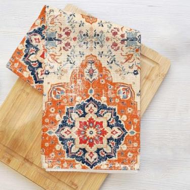 Imagem de Toalhas de cozinha com padrão floral vintage, boho vintage flor estética decorativa toalha de prato de microfibra absorvente toalha de chá, toalhas de mão laranja azul para casa de fazenda casa de