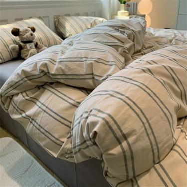 Imagem de Conjunto de cama xadrez listrado simples para casa e dormitório, kit de edredom antialérgico, 7, 1,5 m, conjunto de 4 peças A