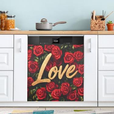 Imagem de ATTX Capa magnética para lava-louças Dia dos Namorados | Adesivo decorativo de eletrodomésticos de 58 x 66 cm para armários domésticos e eletrodomésticos #81
