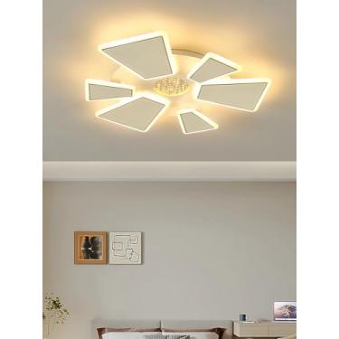 Imagem de Luminária de teto LED para quarto, com intensidade regulável, controle remoto, luminária de embutir, formato redondo, branca, para sala de estar e sala de jantar (54 cm)