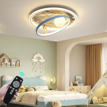 Imagem de Luminária de teto LED dimerizável com cúpula de acrílico, design de lua e astronauta para quarto infantil, com controle remoto, para sala de estar e sala de estar.