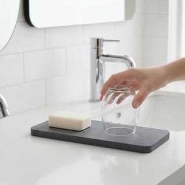 Imagem de Conjunto de porta-copos absorventes e tapetes de pia de secagem rápida para balcão de banheiro parceiros de superfície de cozinha uso doméstico 2 peças (cinza escuro, 21,8 x 7,9 cm)