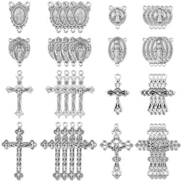 Imagem de SUNNYCLUE 1 caixa, 80 peças, pingentes de rosário, cruz, berloques de liga de estilo tibetano, elos componentes, pingentes de crucifixo de páscoa de prata antiga para fazer joias, colares, pulseiras