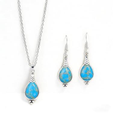 Imagem de T-ztoss Conjunto de brincos e colar Boho Western turquesa lágrima - vintage boêmio estilo étnico ocidental colar e brincos roupas acessórios de joias, Small, Metal, Sem Pedra Preciosa
