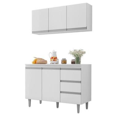 Imagem de Kit De Cozinha Andréia Balcão 120cm Branco Com Tampo Mdp E Aéreo - Ajl Móveis Branco