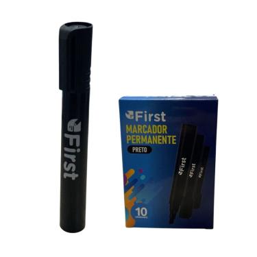 Imagem de Kit com 10 Canetas Marcador Preto Permanente Alta Fixação