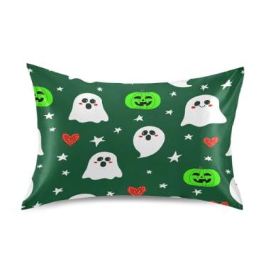 Imagem de Wassud Fronha de cetim para cabelo e pele, lindas capas de almofada de seda macia para Halloween Boo King Size respiráveis com fecho de envelope