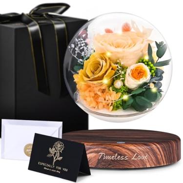 Imagem de ASPMIZ Flores preservadas de levitação magnética - presente romântico de dia dos namorados com esfera de flores rotativa de luz LED, caixa de presente de luxo para dia dos namorados com fita dourada e