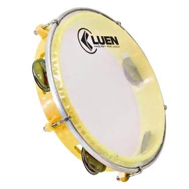 Imagem de Pandeiro Luen Junior 8 Polegadas C/Pele Cristal Platinela Inox ABS Garra Fixa 5 Afinações Colors | Amarelo