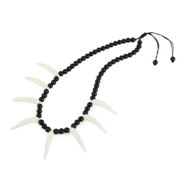 Imagem de STWTR Colar de osso pré-histórico do homem das cavernas da selva – acessório de fantasia ajustável para cosplay, Halloween, festa tribal, Resina, Sem Pedra Preciosa