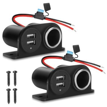 Imagem de 2 peças de tomada dupla USB para acendedor de cigarro divisor com fusível de lâmina, 12V 4,2A carregador de carro adaptador de energia de substituição plugue à prova d'água fêmea 21W para trailer,