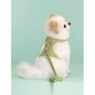 Imagem de Peitoral e coleira para cães e gatos, colete macio com corda, peitoral ajustável para passear, apenas para cães pequenos e gatos, tamanho G, verde