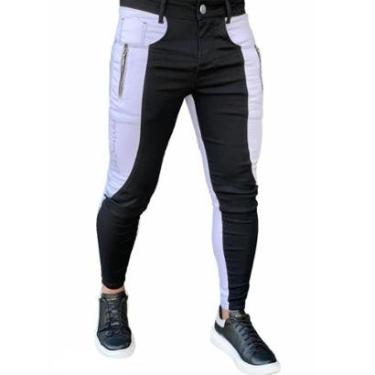 Imagem de Calça Bicolor Skinny Branca Preta Masculina Codi Jeans Streetwear-Masculino