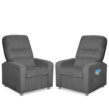 Imagem de Kit 02 Poltrona Do Papai Reclinável Confortável Suede Cinza Grafite