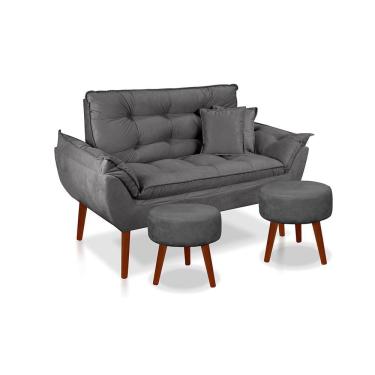 Imagem de Kit 01 Namoradeira Opala 02 Lugares   02 Puff Redondo 02 Almofadas Suede