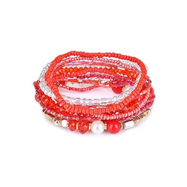 Imagem de Fuqimanman2020 Pulseiras Boho Multicamadas de Cristal com Contas Empilháveis Fio Elestic Imitação Pérola Boêmia para Mulheres Meninas Joias Artesanais Boho, Cristal, Pérola sintética