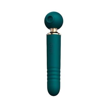 Imagem de Vibrador Varinha Mágica 3 em 1 Sugador Vai e Vem Estimulador Penetrável Clitóris e Ponto G 10 modos de vibração e 10 de sucção Recarregável (Verde)