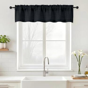Imagem de Ebesto Saia preta para janelas - Cortina de cozinha pequena com filtro de luz de tecido texturizado grosso, cortina curta com bolso de haste dupla para banheiro no porão do café, 1 painel, 152 cm L x